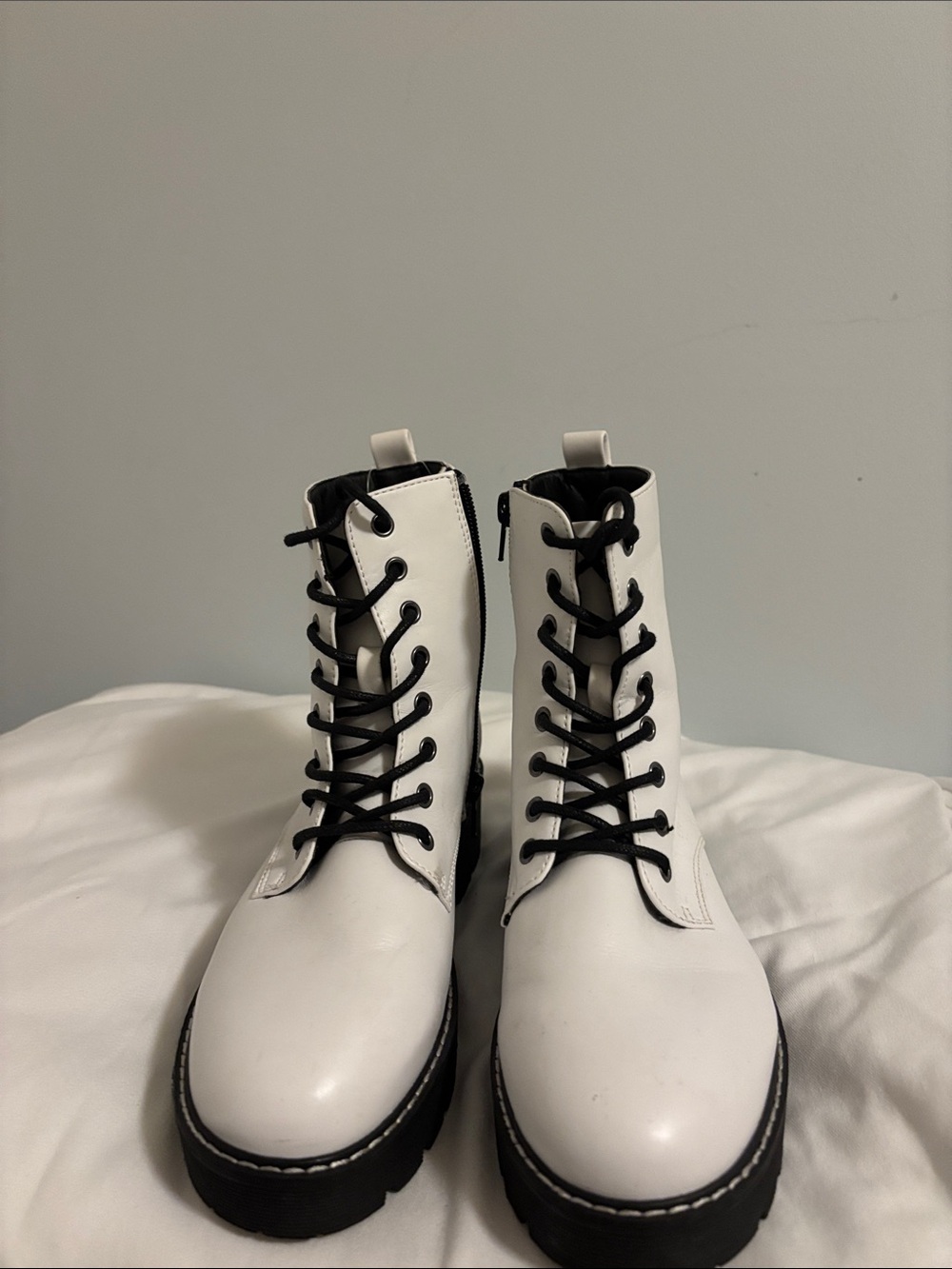 Altar’d State “Hadley” White Lace-Up/Zip Combat Boots for Women